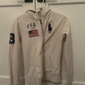 Ralph Lauren Beige Hoodie with Flag and Logo